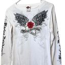 Harley Davidson Harley‎ Davidson Long Sleeve Shirt Size Large Rose with wings Studs Photo 12