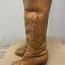 Frye Vintage  Boots Womens 5.5 Crissie Tall Brown Leather Mid Heel Block Zip USA Photo 6