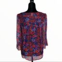 Ella Moss  Silk Floral Purple Red Gold Metallic Stripe Sheer Tie Neck Blouse sz M Photo 7