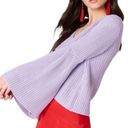 Free People  Purple Damsel Knit Bell Flared Sleeve Cotton Sweater Women’s Medium Photo 0