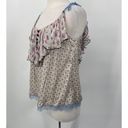 Anna Sui  Silk Top Floral Geometric Mixed Print Ruffled Bodice Lace Trim Tank 4 Photo 5