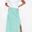 The Loft NWT Gingham Linen Blend Side Slit Midi Skirt in Green & White Size 8 Photo 0