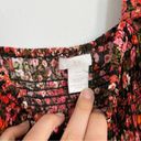 H&M floral midi dress fall black orange pink flowers puff sleeve smocked large Photo 6