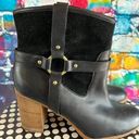 Lauren Ralph Lauren Dylan Black Leather Boots Chunky Block Stacked Heel 9 Medium Photo 3