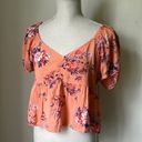 Abound NWT  Orange Floral Print Puff Sleeve Top Size Medium Photo 1