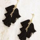 Ettika NWT  daydreamer tassel 18k gold plated earrings in black fabric Photo 0