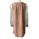 Renee C . Brown Metallic Dress with Sheer Mesh Embroidered Long Sleeves; Sz M Photo 1