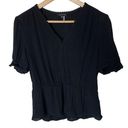 1. State  Black Short Sleeve V-Neck Peplum Top Ruffle Detail Women’s, size Small Photo 0