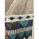 Entro Sequin Sleeve Sweater Sz Large Beige w/ Blue and Teal Sequin Sleeves Gray Photo 3