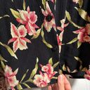 Krush VTG  Black Pink Floral Hawaii Top Buttons Crinkle Rayon Notched Collar Sz M Photo 5