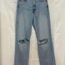 ZARA  High Waisted Distressed Raw Cut Denim Wide Leg Jeans Blue Women's Size US 4 Photo 1