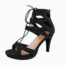 Top Moda Strappy Sexy Stiletto Lace Up Heels Black 8.5  Nubuck Photo 0