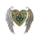 Boutique Winged Heart Fleur de Lis Pendant for Necklace Magnetic Clasp for Chain Silver Photo 0