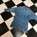 ZARA Long Distressed Denim Jean Jacket Faux Fur Collar Leopard Print Oversized S Photo 12