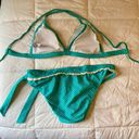 Y2K Vintage 90s Blue Polka Dot String Bikini Size Medium White Ruffle Photo 8