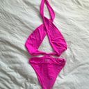 frankie's bikinis Dorothy hot pink cross chest wrap one piece bikini L Photo 6