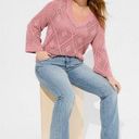 Torrid  Pointelle Pullover V-Neck Sweater Size 1 1X Foxglove Pink Open Knit Photo 0