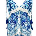 Rococo  Sand Oriental Labyrinth Printed Sleeveless Tassel Lace Tiered Maxi Dress Photo 9