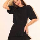 Something Navy Black Puff Sleeve Ruffle Blouse Photo 1