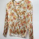 Vince  Blouse Size Medium Flora Crushed Long Sleeve Textured Satin Shirt V Neck Photo 2