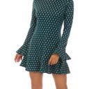 Bebop 70s Retro Look Bell Sleeve Flared Hem Dress Long Sleeve Knit Green Floral Small Photo 1