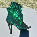 Charlotte Russe  Shauna Bling Bling Green/Blue Sequin Peep Toe Boot/Booties SZ 7 Photo 5