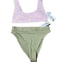 Daisy NWT Dippin 's Bikini 2 Piece High Waist Taupe Bottoms Pink Floral Top Small Photo 0