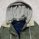 American Eagle Baby Doll Bomber Jacket sz Large  Olive colored with removable grey hoodie Photo 2