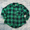 Style & Co Plus Size Boyfriend Sparkle Emerald Green Plaid Button Down 3X Photo 0