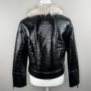 Unreal Fur Wet Look Aviator Biker Jacket Faux Leather & Fur Black Size Large NWT Photo 11