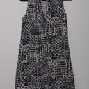 Garnet Hill  Linen Fringe Hem A-Line Dress Black Beige Geometric Jewel Neck 6 Photo 6