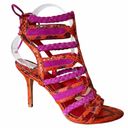 Brian Atwood  Felisa Sandals Mixed Media Strappy Braided Leather Orange Pink 7 Photo 5