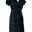 Loft ANN TAYLOR  LADIES STRETCHY VNECK SS BELTED MIDI BLACK PLAID DRESS NWT 00 Photo 0