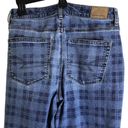 American Eagle  Jeans Mom Straight Sz 4 Blue Plaid Checked Cute Goth Kawaii Denim Photo 4