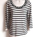 August Silk  vintage pearl striped 3/4 sleeve scoop neck pullover sweater small Photo 0