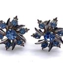 Vintage Blue  Rhinestone Swirl Snowflake Screw Back Earrings clip on Photo 0