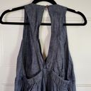 CAbi  100% Linen Chambray Halter Maxi Dress L #995 Blue Prairie Jumper Pockets Photo 5