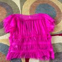 Free People Like-New  Making Me Smile Top Hot Pink Sheer Mesh Ruffle Medium Photo 2