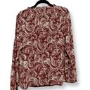 Bobeau Womens Blouse Brown White Paisley Long Sleeve Tie Keyhole Lined L New Photo 5