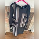 Gabby Skye  Black Geometric Midi Dress Sheath size 12 Silver Exposed Zipper Photo 2