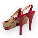 Bebe  ᪥ Katie Straw Platform Slingback Heeled Sandals ᪥ Red Leather ᪥ Size 6M ᪥ Photo 2