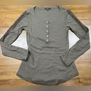 Sanctuary Henley Shirt Gray Lace Arm Long Sleeve Womens Size S Photo 0