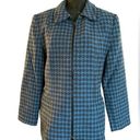 Coldwater Creek 100% Wool Shell  Zip Front Blue Houndstooth Lined Blazer Size 14 Photo 0