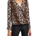 L'Agence  Kyla Brown Leopard Print 100% Silk Draped Front Surplice Blouse XS Photo 4