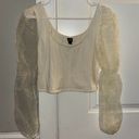 Wild Fable  - White Long Puffy Mesh Sleeve Shirt Size M Photo 0