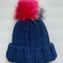 Boden Blue,Pink,White and Red Pom Pom Knit Ribbed Beanie Size XS Stretch Blue Photo 3