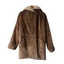 EXPRESS Vintage  Suede Leather Parka Jacket Hooded Faux Fur Lining Oversized OS Photo 2