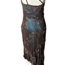 Scala Women's  Brown & Teal Blue Beaded Floral One-Shoulder Asymmetric Dress Sz L Photo 9