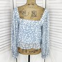 Petal Lucca  Print Square Neck Crop Blouse Blue White Large Long Balloon Sleeve Photo 4