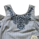 Knox Rose  Dress Blue White Stripe Embroidered Cold Shoulder Boho Shift Medium Photo 7